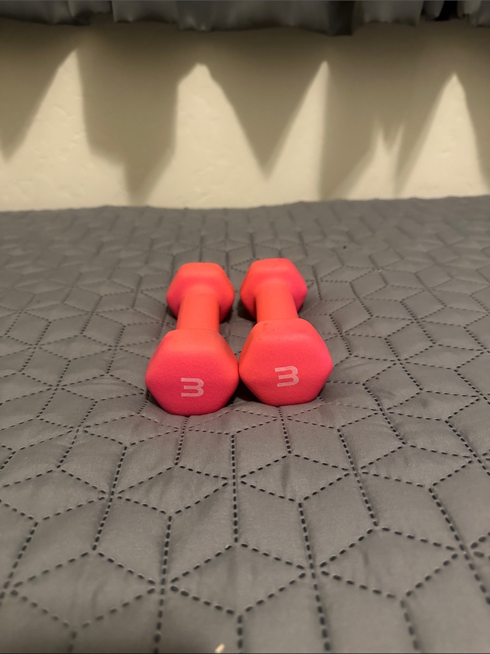 Bright Coral 3 lb Neoprene Hex Dumbbells - Pair
